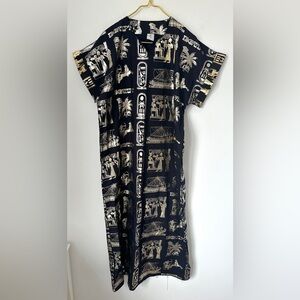 Moustafa Black Gold Egypt Short Sleeve Long Cotton Oversized Dress Womens Small